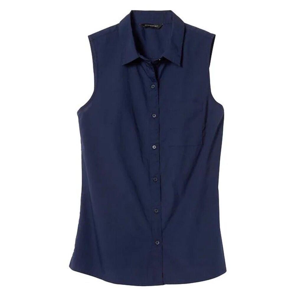 Banana Republic Sleeveless Blue Notched Collar Top Size Small Petite